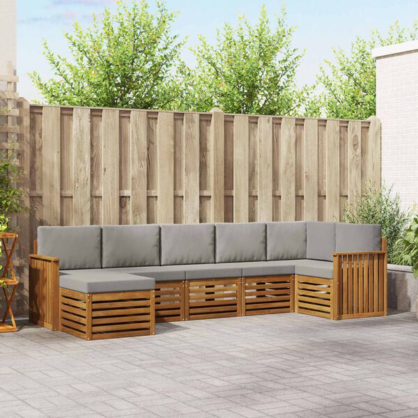 vidaXL Hoekbank Set 7 pcs Natuurlijk en Lichtgrijs Massief Acaciahout