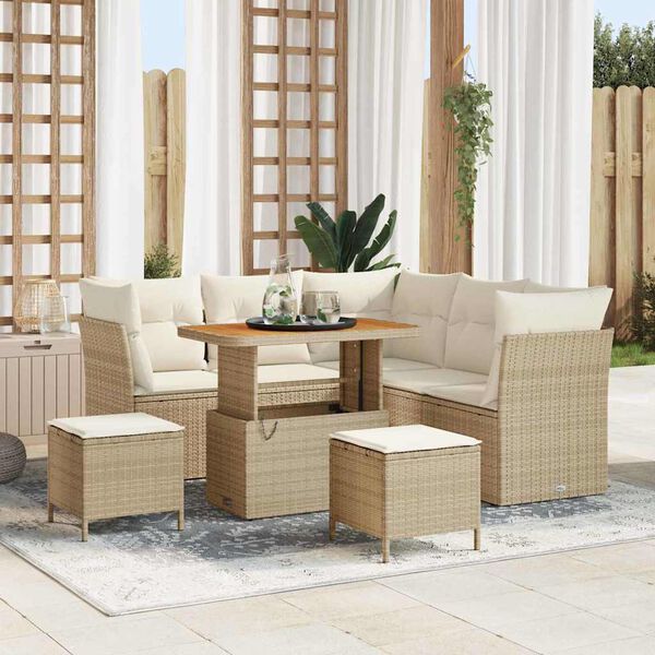 vidaXL Tuin Sofa Set met kussen met opslag 8 pcs beige en cr&egrave;mekleurig