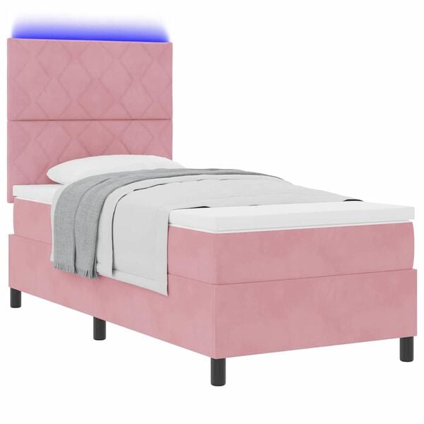vidaXL LED Box Spring Bed met matras Roze 90 x 200 cm Stof