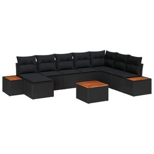 vidaXL Tuinbankenset met kussen met opslag 9 pcs Zwart Polyrattan