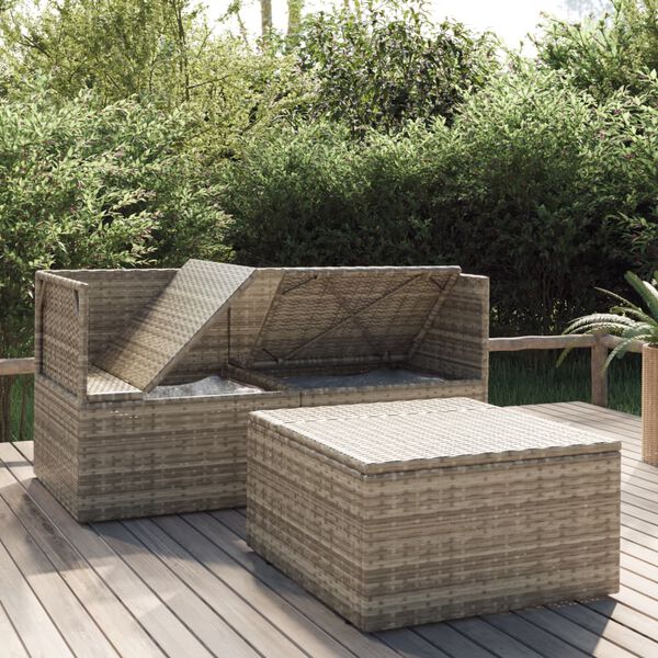 vidaXL 3-delige Loungeset met kussens poly rattan grijs