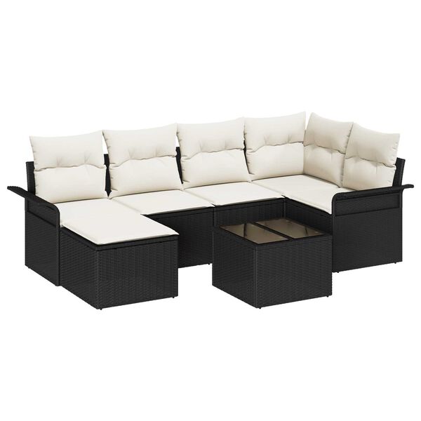 vidaXL Tuin Sofa Set met opslag 7 pcs Zwart poly rattan