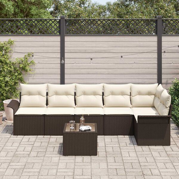vidaXL Tuin Sofa Set met kussen met opslag 7 pcs Bruin Poly riet