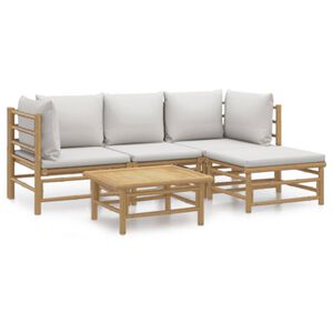 vidaXL 5-delige Loungeset met kussens bamboe lichtgrijs