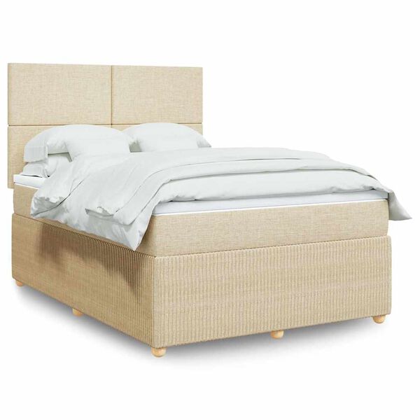 vidaXL Boxspring met matras stof cr&egrave;mekleurig 160x200 cm