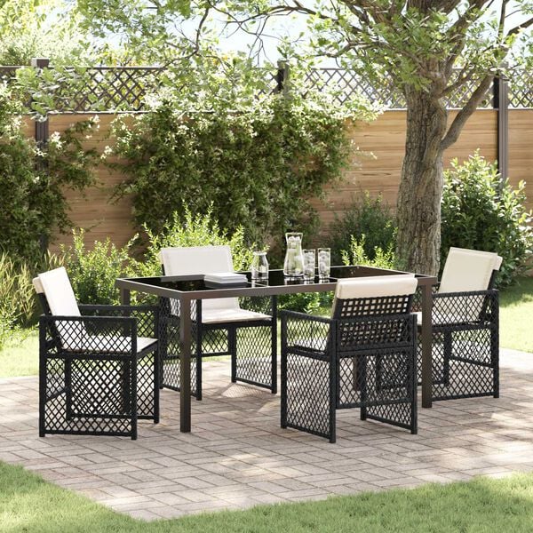 vidaXL Tuin eettafelset 5 pcs Zwart poly rattan
