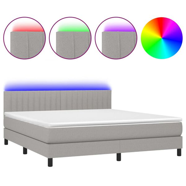 vidaXL Boxspring met matras en LED stof lichtgrijs 180x200 cm