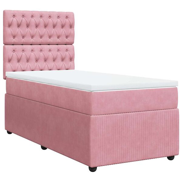 vidaXL Boxspring met matras fluweel roze 90x190 cm
