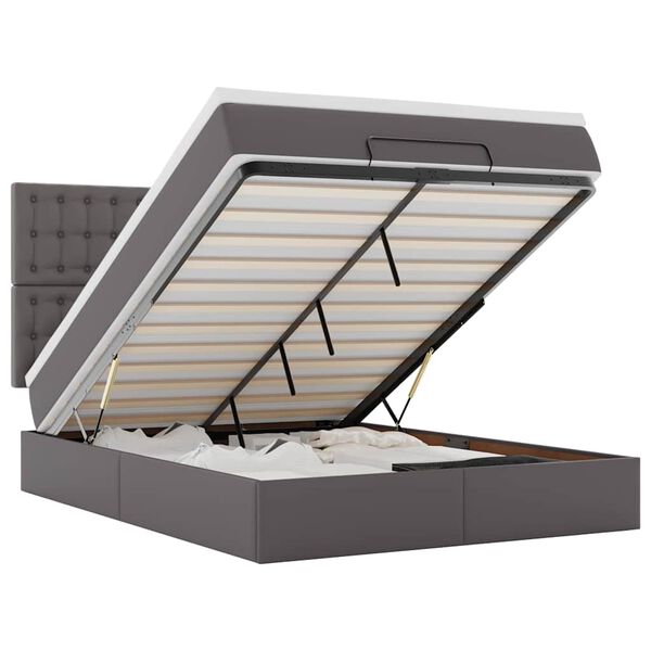 vidaXL Ottoman bed met matras en LED's 140x190cm kunstleer grijs
