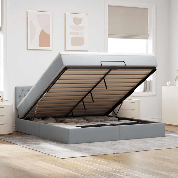 vidaXL Ottoman bed met matras 180x200cm stof lichtgrijs