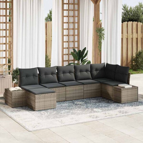vidaXL Tuin Sofa Set met kussen 7 pcs Grijs poly rattan