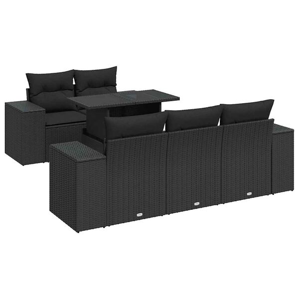 vidaXL 6-delige Loungeset met kussens poly rattan zwart