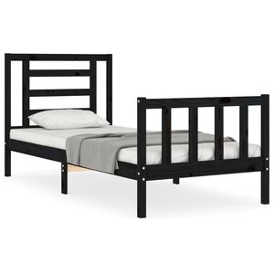 vidaXL Bedframe met hoofdbord massief hout zwart
