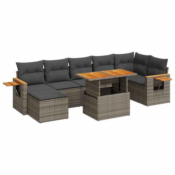 vidaXL 8-delige Loungeset met kussens poly rattan acacia grijs