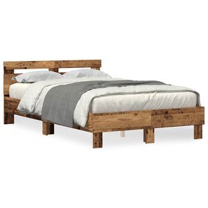 vidaXL Bedframe met LED Oudhout 135 x 190 cm Bewerkt hout