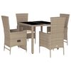 vidaXL 5-delige Tuinset met kussens poly rattan beige