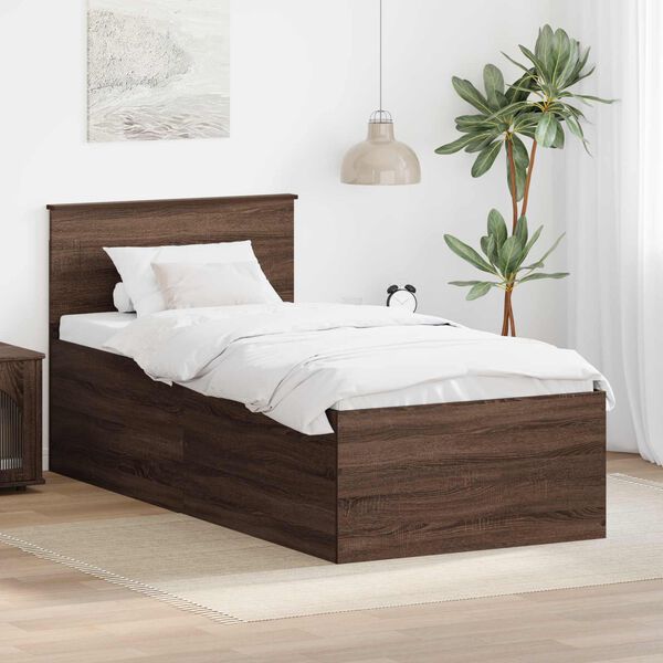 vidaXL Bedframe met hoofdeinde Bruin Eiken 90 x 190 cm Bewerkt hout
