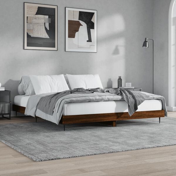 vidaXL Bedframe zonder matras 200x200 cm spaanplaat bruin eikenkleurig