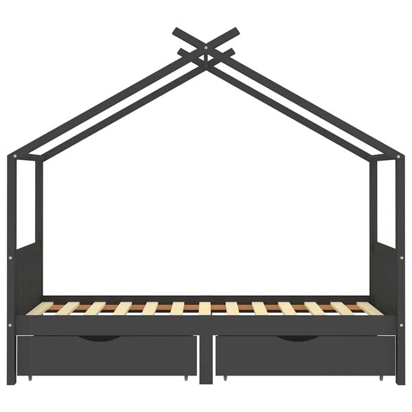 vidaXL Kinderbedframe met lades grenenhout donkergrijs 90x200 cm