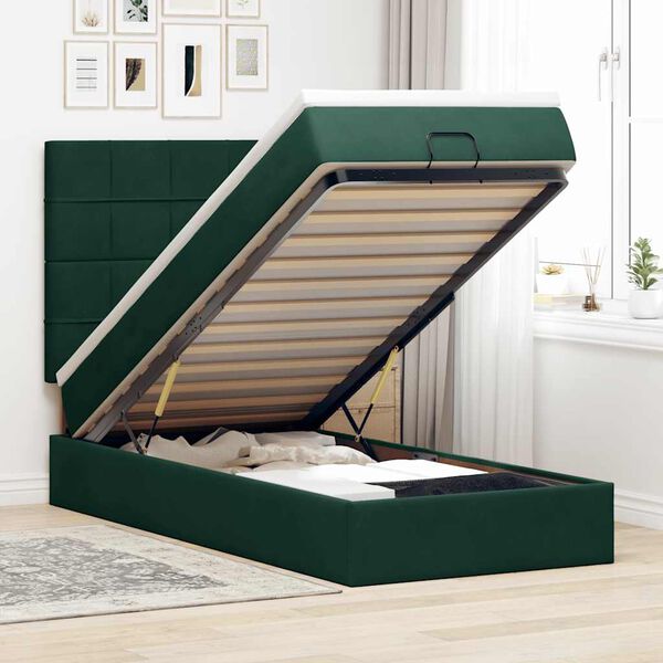vidaXL Ottoman bed met matrassen 100x200cm fluweel donkergroen