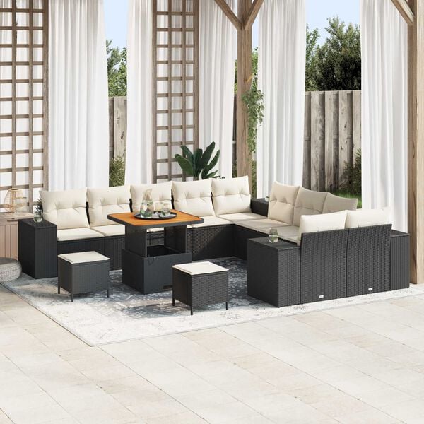 vidaXL Tuin Sofa Set met kussen 13 pcs Zwart en Crème 80 x 80 x 71 cm