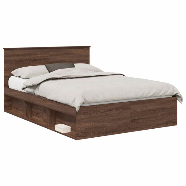 vidaXL Bedframe met hoofdeinde Bruin Eiken 140 x 200 cm Bewerkt hout