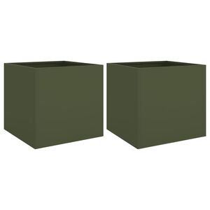 vidaXL Plantenbakken 2 st 42x40x39 cm staal olijfgroen