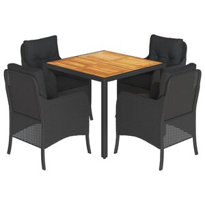 vidaXL 5-delige Tuinset met kussens poly rattan zwart