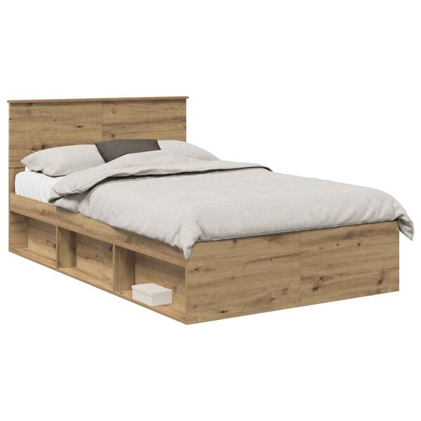 vidaXL Bedframe Ambachtelijk eiken 135 x 190 cm Bewerkt hout
