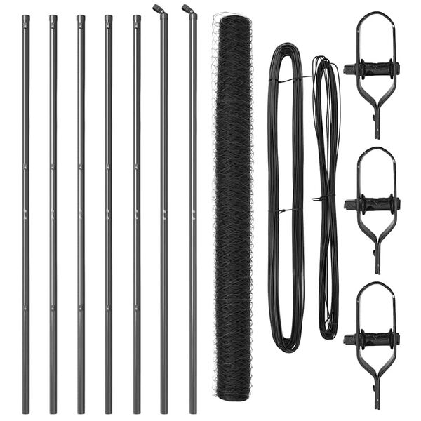 vidaXL Afrasteringspaal Grijs 10 x 1,6 m (50 mm gaas) Staal en PVC