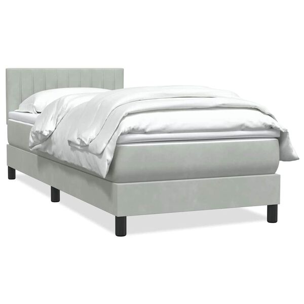 vidaXL Boxspring met matras fluweel lichtgrijs 80x220 cm