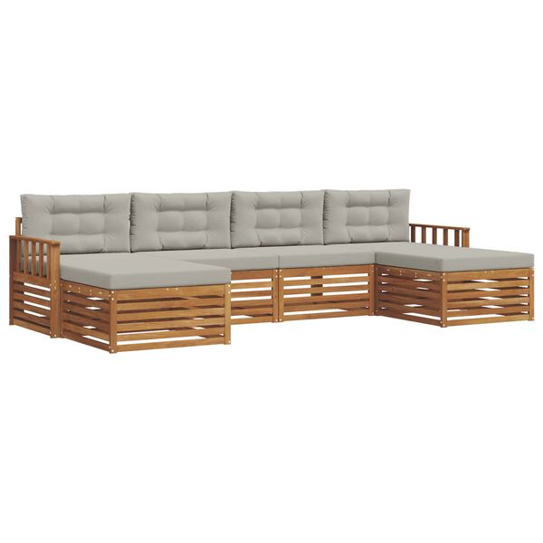 vidaXL Sofa-Sets 6 pcs Natuurlijk en Lichtgrijs Massief Acaciahout