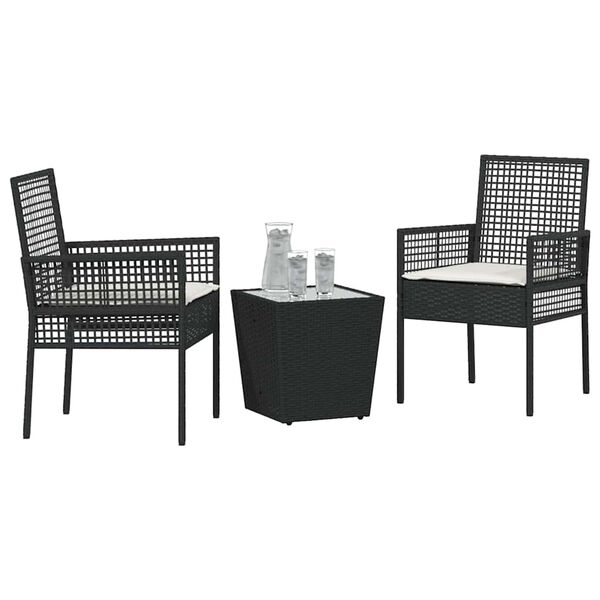 vidaXL Tuin Bistro Set 3 pcs Zwart poly rattan
