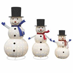 vidaXL Kerst Sneeuwpop Familie 3 pcs Warmwit 81 x 60 x 125 cm Stof
