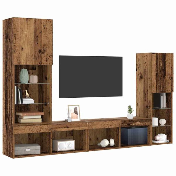vidaXL TV-kast met LED -striplichten 4 pcs Oud hout Bewerkt hout
