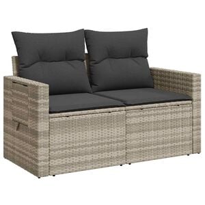 vidaXL Tuinbank 2-zits met kussens poly rattan lichtgrijs