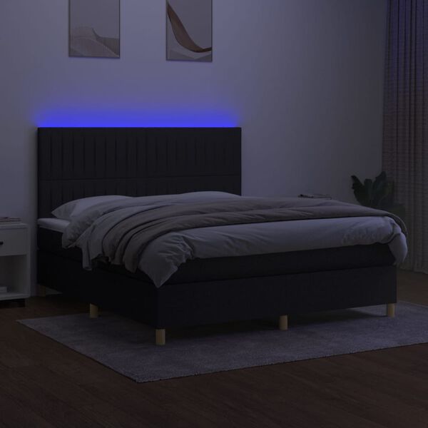 vidaXL Boxspring met matras en LED stof zwart 160x200 cm