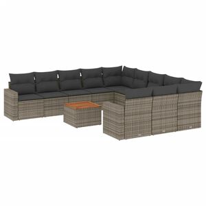 vidaXL 12-delige Loungeset met kussens poly rattan grijs
