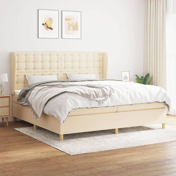 vidaXL Boxspring met matras stof cr&egrave;mekleurig 200x200 cm