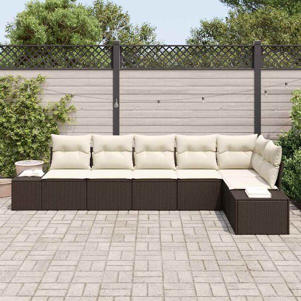 vidaXL Tuin Sofa Set met kussen 6 pcs Bruin en Cr&egrave;me poly rattan