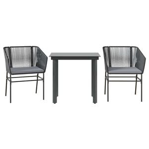 vidaXL 3-delige Tuinset met kussens poly rattan glas zwart