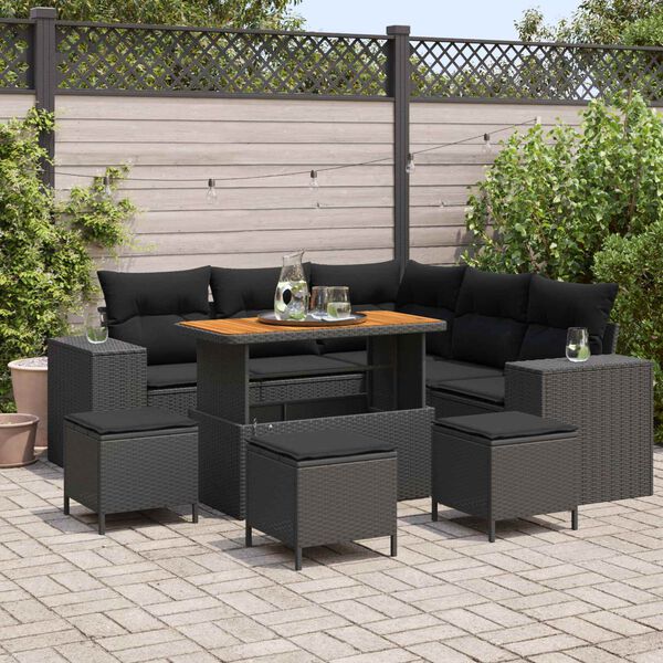 vidaXL Tuin Sofa Set met kussen met opslag met kussen 9 pcs Zwart