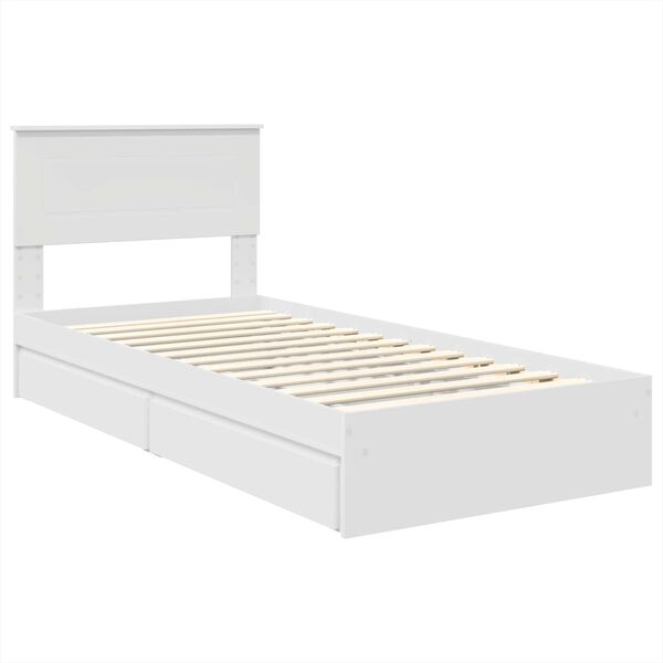 vidaXL Opslag bed met hoofdeinde met lade Wit 90 x 200 cm Bewerkt hout