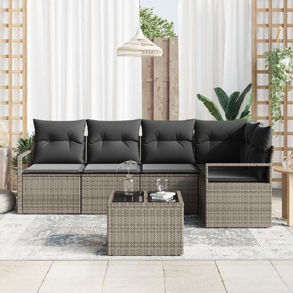 vidaXL Tuin Sofa Set met kussen met opslag 6 pcs Lichtgrijs