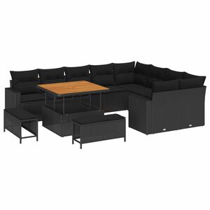 vidaXL Tuinbankenset met kussen 13 pcs Zwart poly rattan