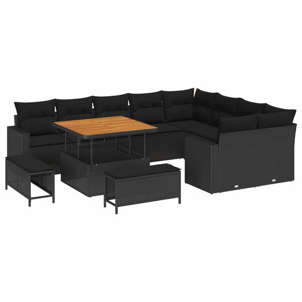 vidaXL Tuinbankenset met kussen 13 pcs Zwart poly rattan