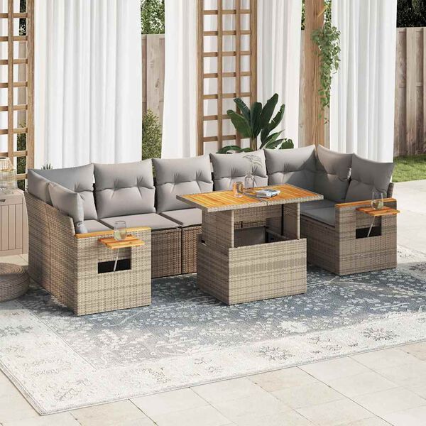 vidaXL 8-delige Loungeset met kussens poly rattan acacia beige
