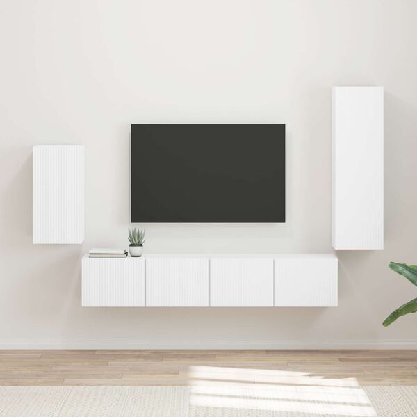 vidaXL Tv-meubelset Wandgemonteerd 3 pcs Wit Bewerkt hout