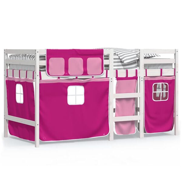 vidaXL Kinderhoogslaper met gordijnen 90x190 cm grenenhout roze
