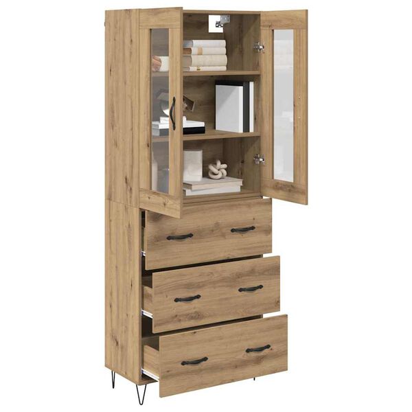 vidaXL Hoge kast met lade Artisan Eiken 69,5 x 34 x 90 cm Bewerkt hout